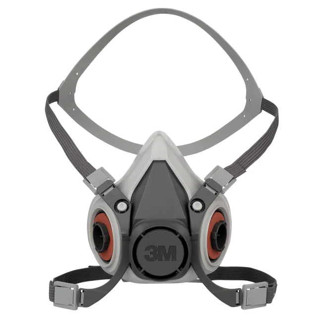 Demi-masque réutilisable 3M 6100 en élastomère, petit, vue de face avec harnais de tête